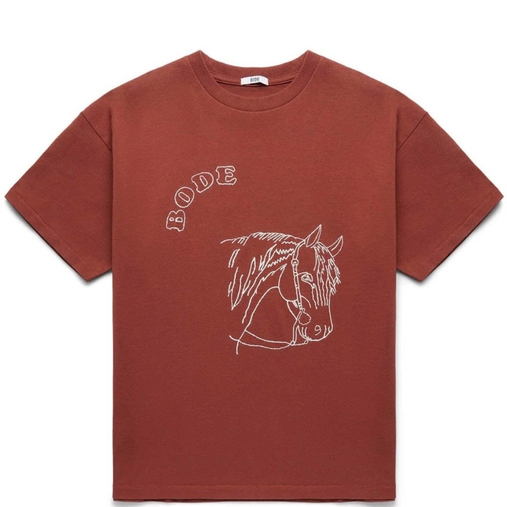 Bode Embroidered Pony T-Shirt in Brown